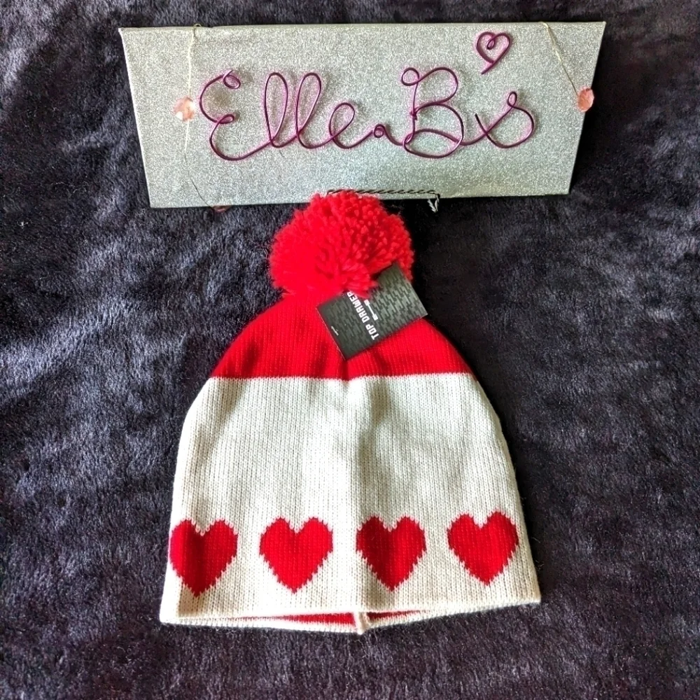 Heart Winter Hat Red White